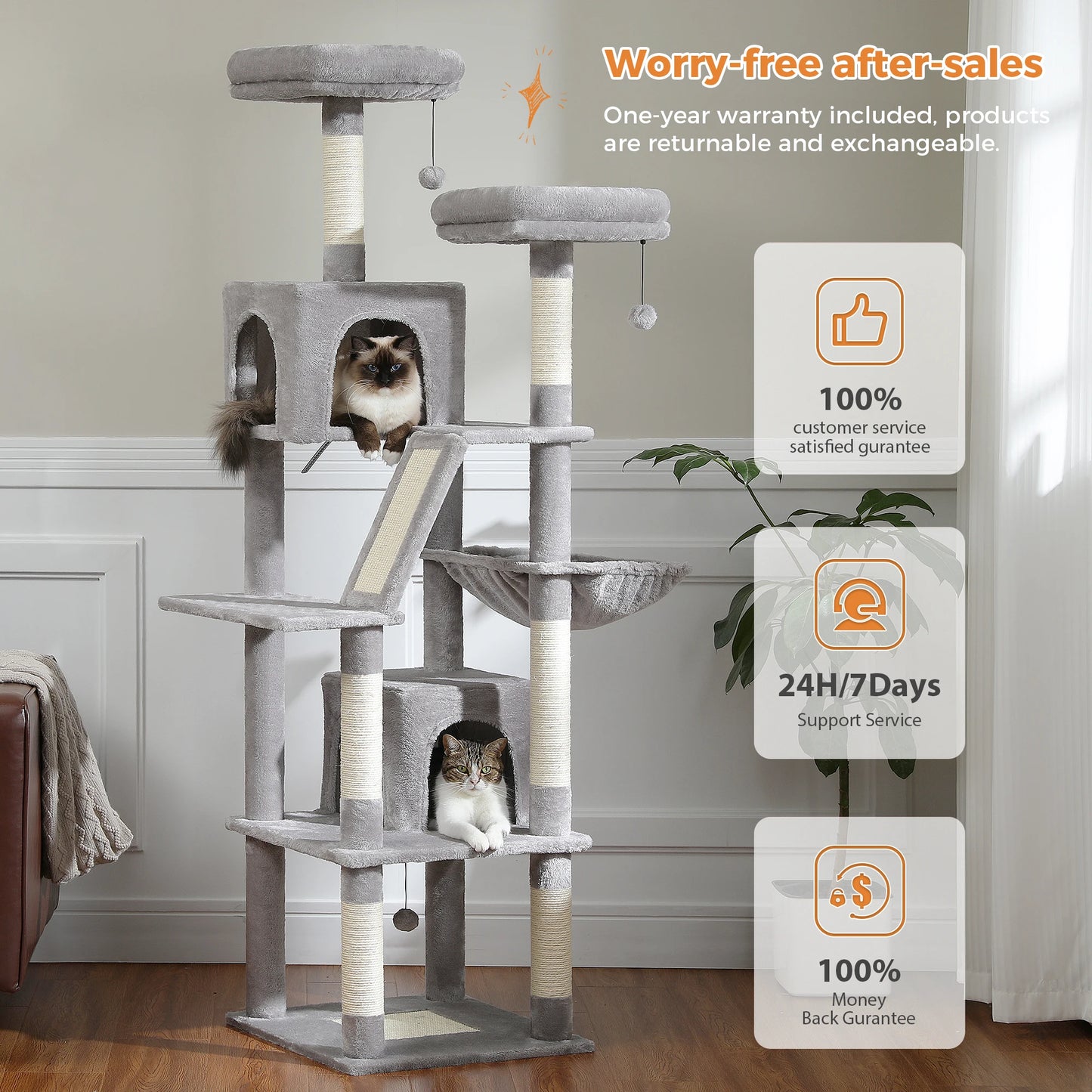 Large Cat Tree Tall Cat Tower for Indoor Cats
Multi-Level Plush Cat Condo with Scratching Posts Scratching Boards Perches Caves