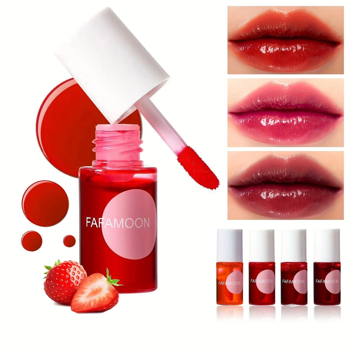 4 color Fruity Lip Tint Water Gloss Tint,Moisturizing Waterproof Liquid Lipstick ,Long-Lasting Colors