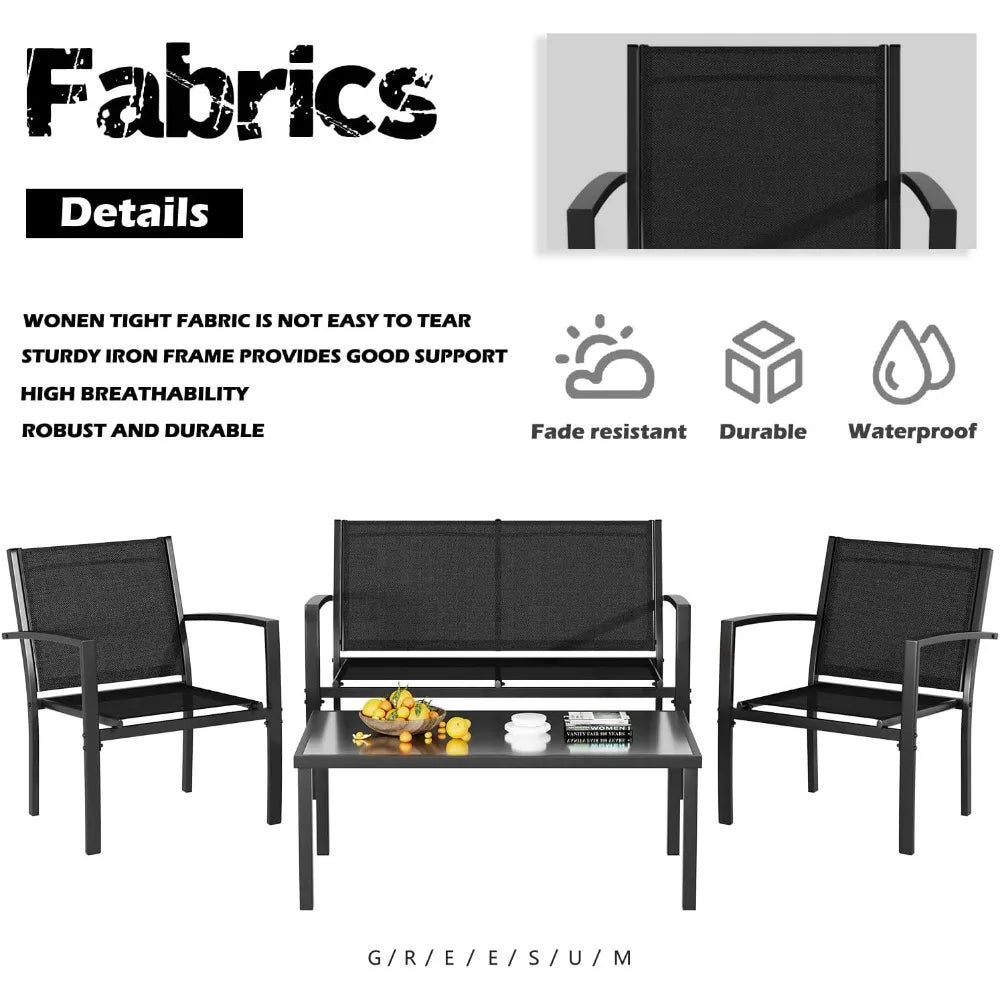 4 Pieces Patio Furniture Set, Outdoo, Black