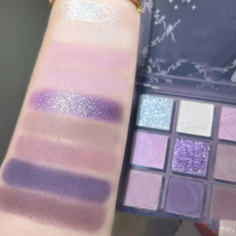 9 Color Pearlescent Purple Eyeshadow Palette Powder Purple