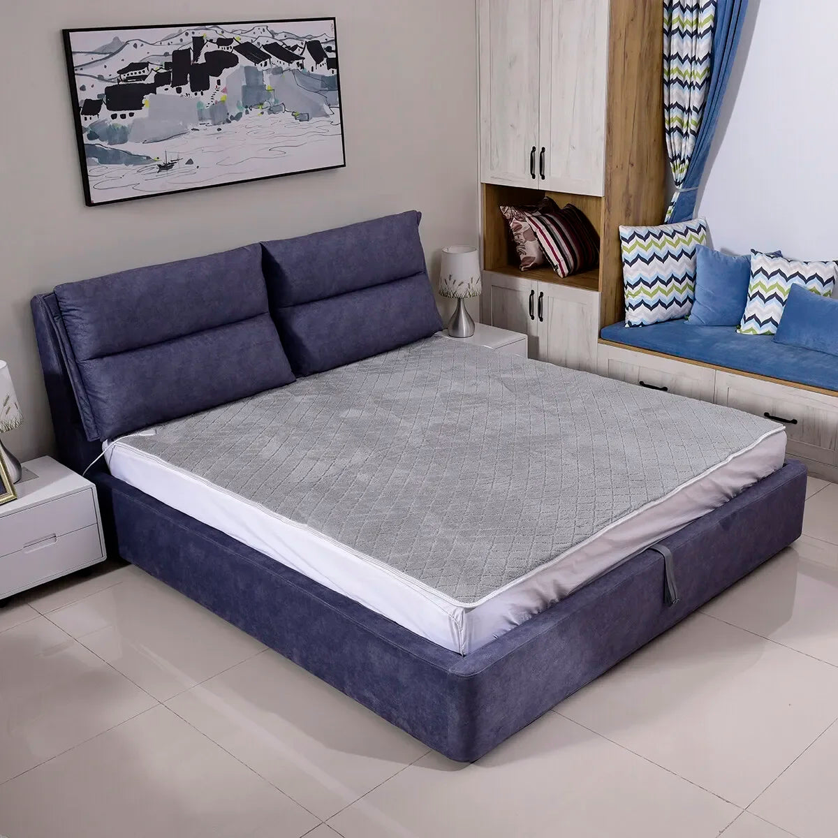 Grey Electric Blanket Fast-Heating Full Body Warming 9 Temperature Settings Auto Off