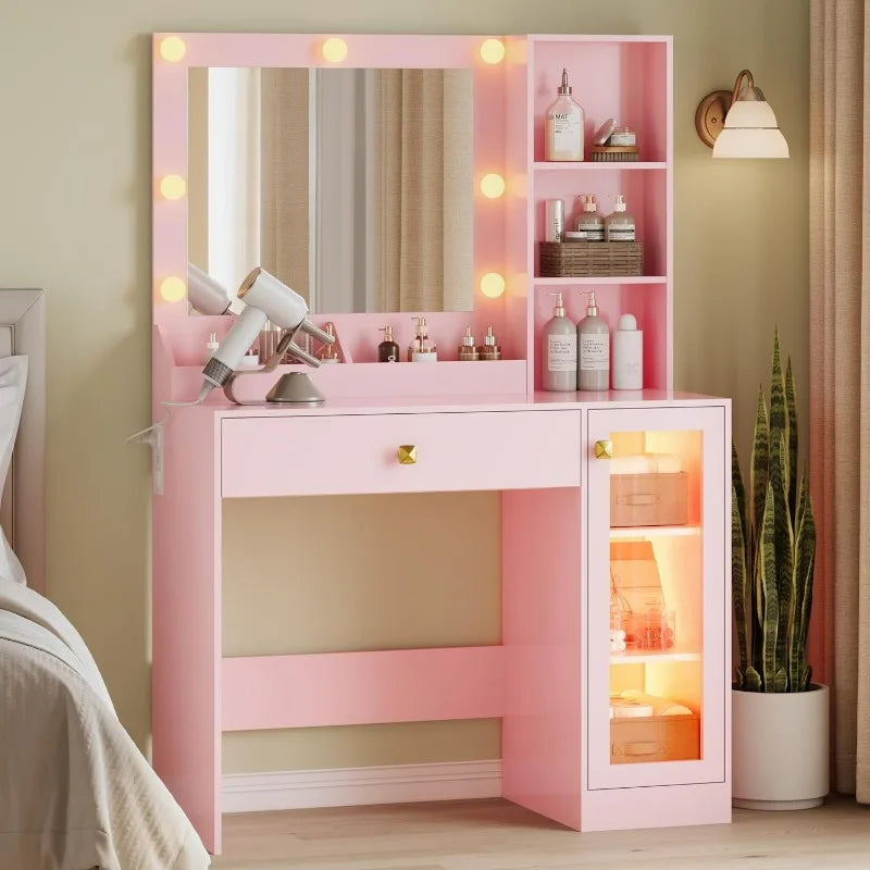 Vanity Desk with Mirror and 3 Adjustable Brightness