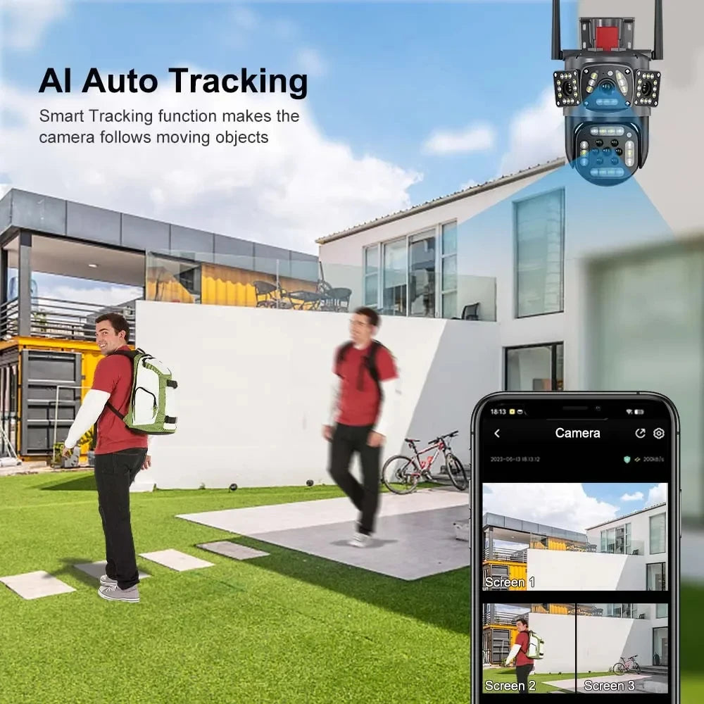 4K Dual Lens Screen Camera Outdoor Three Screens
Protection Motion Detection Outdoor IP CCTV Surveillance Cameras