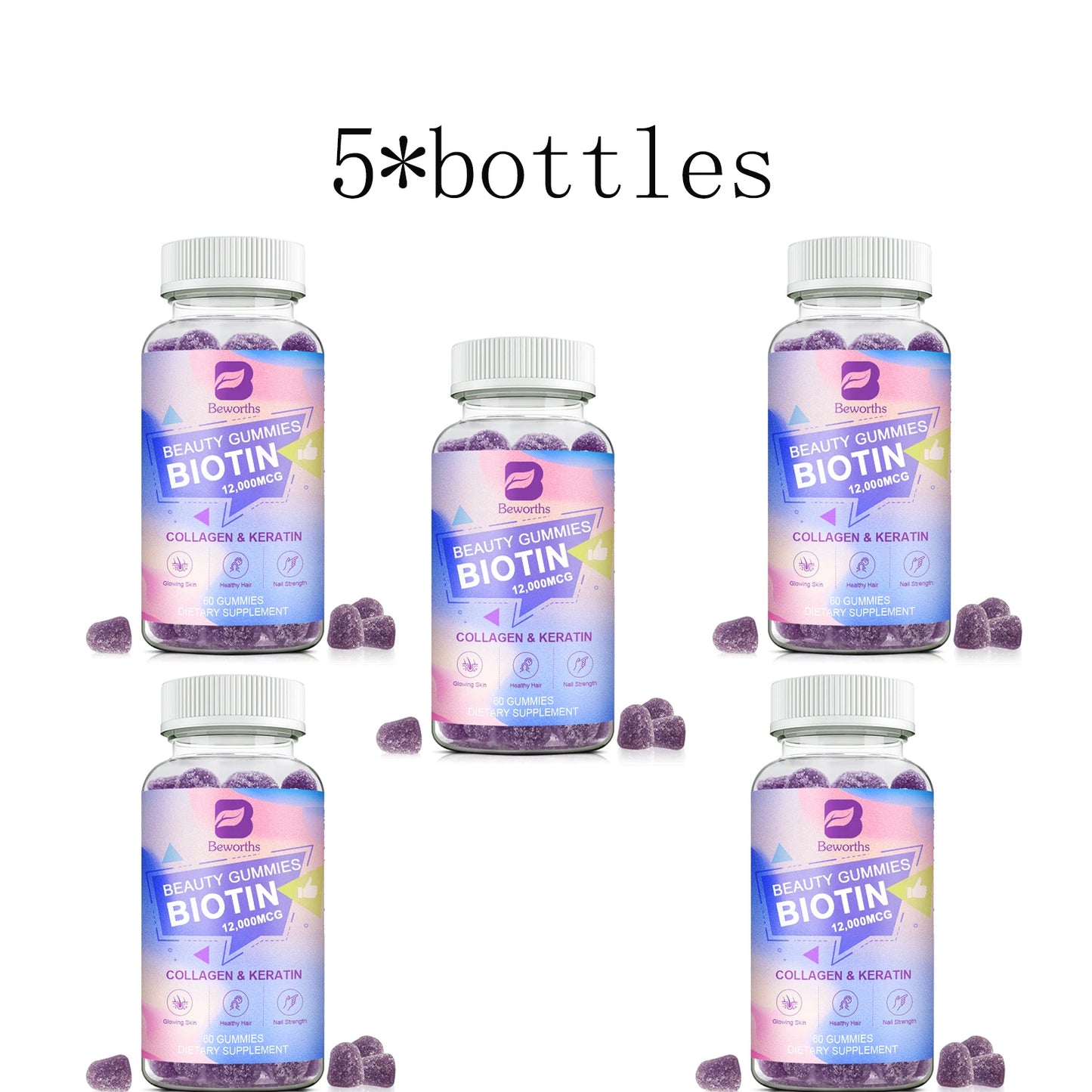 Vitamin Biotin Gummies 12,000 mcg for Stronger Hair, Skin & Nails - 60 Gummies