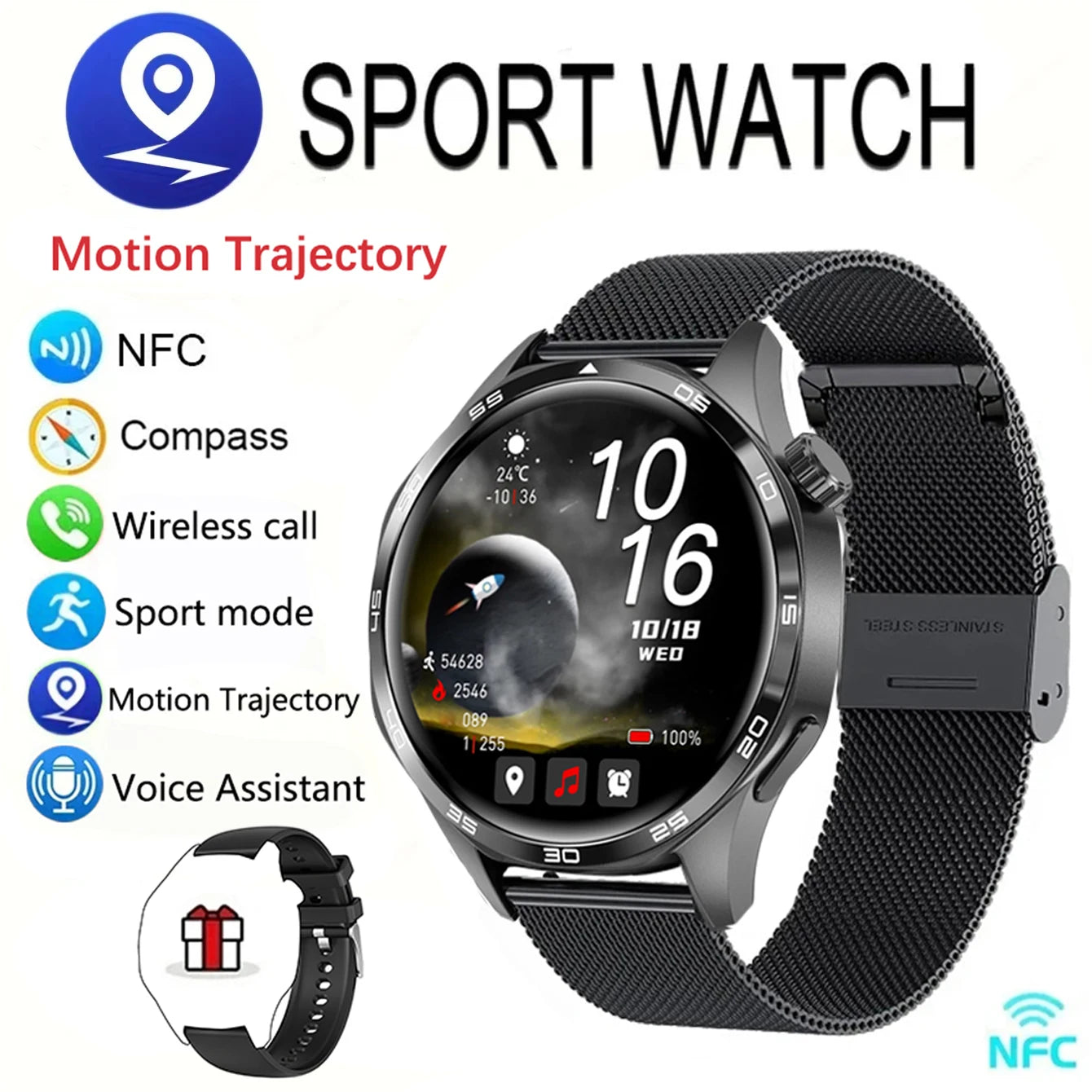 New Men's Smart 5.0 Bluetooth GPS Function, Heart Rate Health Monitoring
1.53-inch Smart Watch, Activity, Ste[, & Distance Tracker
