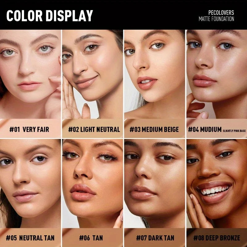 Matte Finish Liquid Foundation - Oil-Control, Waterproof, Full Coverage Concealer for All Skin Tones