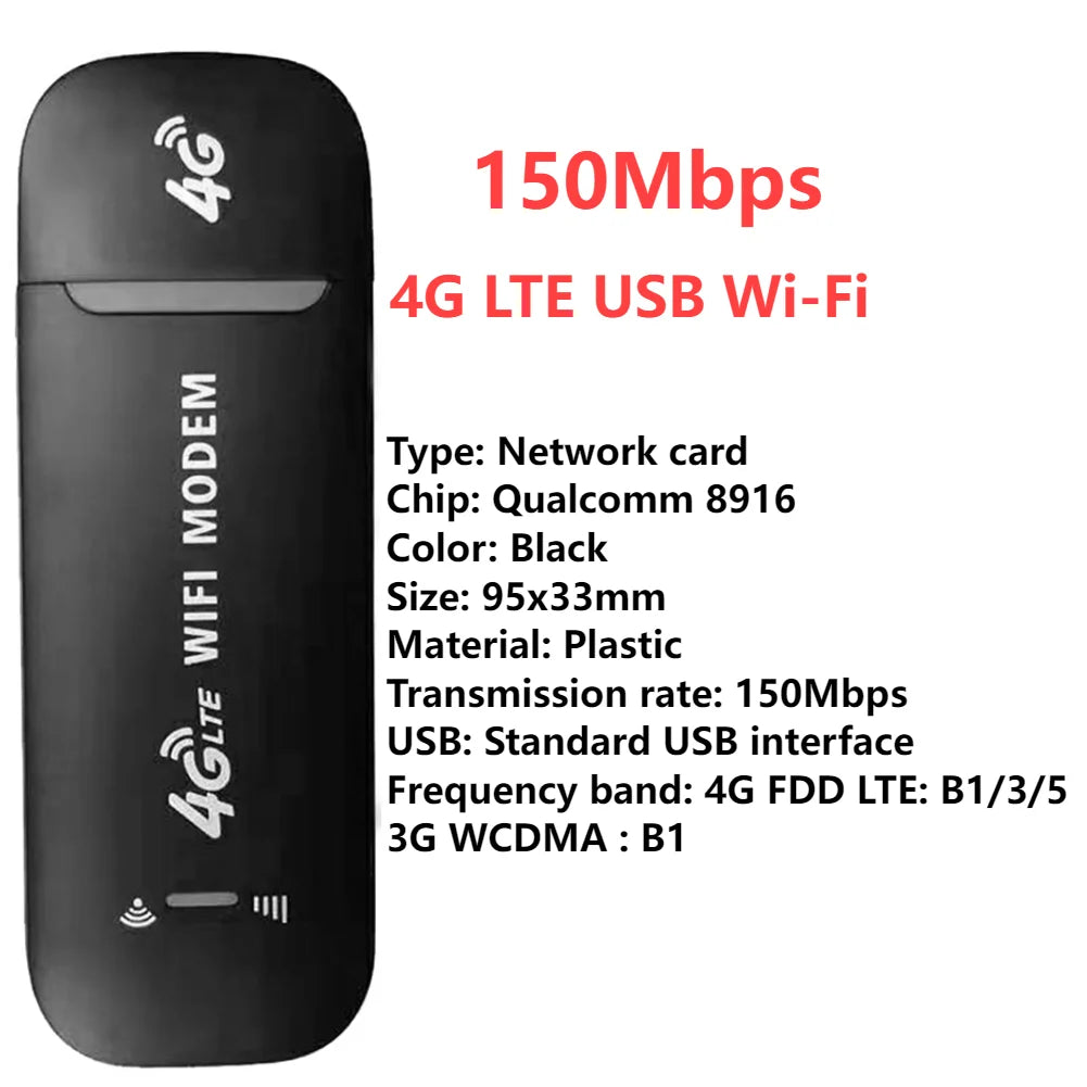 4G Wireless LTE WiFi Router
4G SIM Card Portable
150Mbps USB Modem Pocket Hotspot
Dongle Mobile Broadband for Home Office WiFi