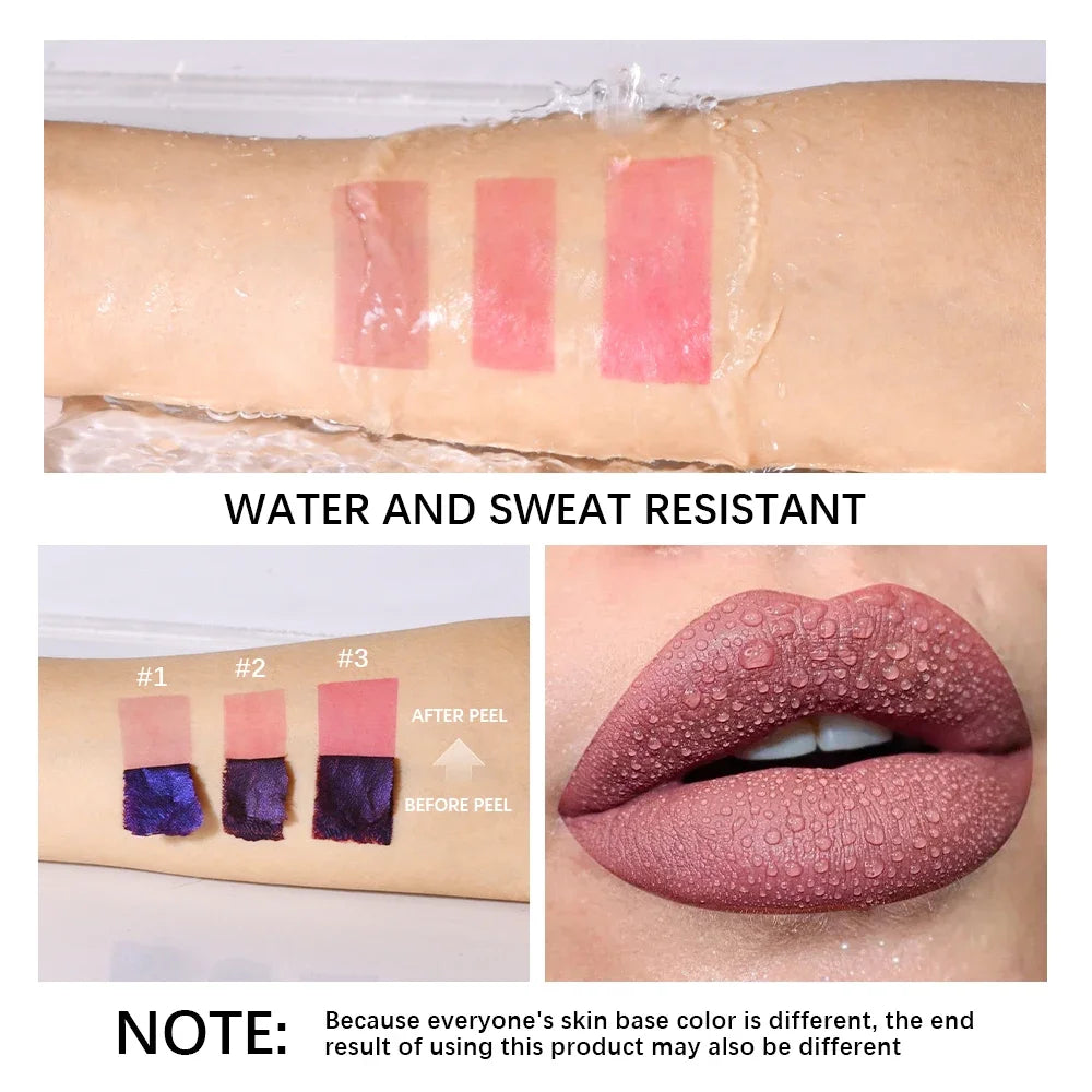 Metallic Tear-Off Lip Stain Matte Tattoo Dyed Lip Tint Peel-Off Liquid Lipstick