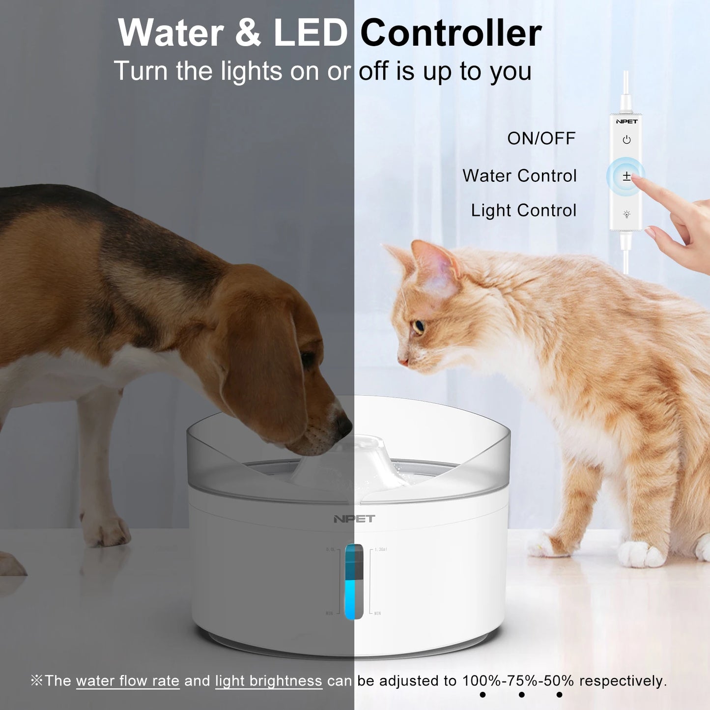 Automatic dog water fountain 5L Large capacity 170OZ Triple filter system
with controller of water and light