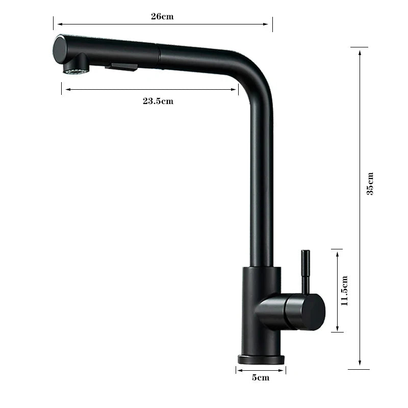 Black 360° Rotation Stream Sprayer Nozzle Stainless Steel Hot Cold Taps Kitchen Faucet Deck Mounted Mixer Tap