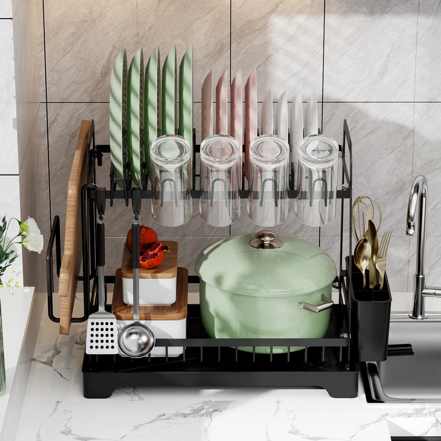 2 Tier Large Dish Drying Rack For Kitchen Counter