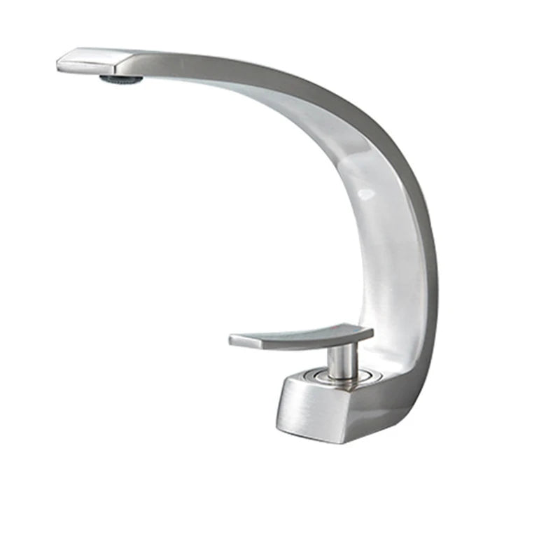 Brass Bathroom Faucet Basin Sink Faucet Single Handle Cold and Hot Mixer T
aps Beautiful Curve Design Deck installation