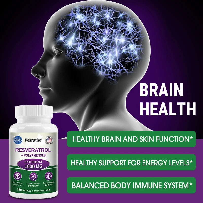 Resveratrol + Polyphenol Antioxidant Supplement 1000mg
- Balances Body Energy, Supports Skin, Cell, Brain, Immune Health