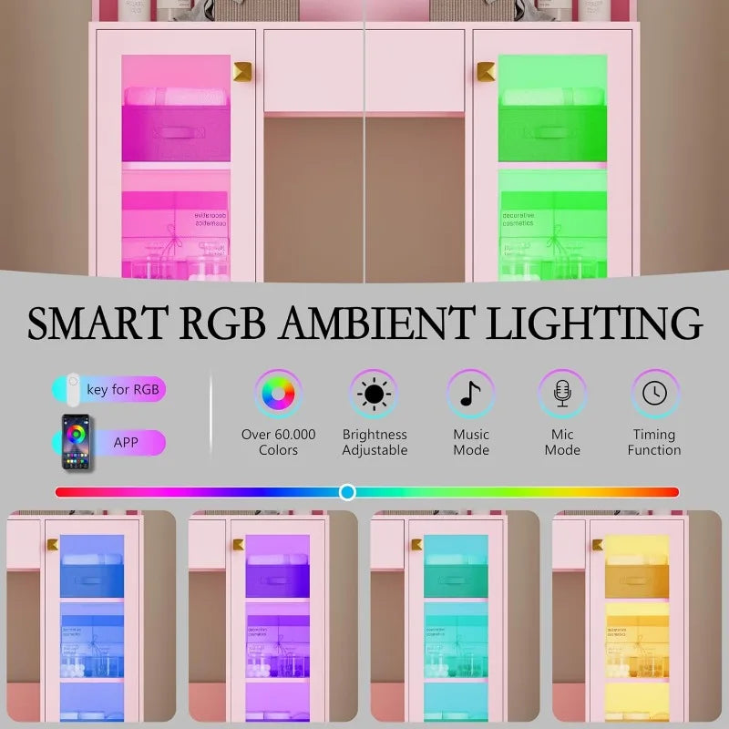 Vanity Desk with Mirror and 3 Adjustable Brightness