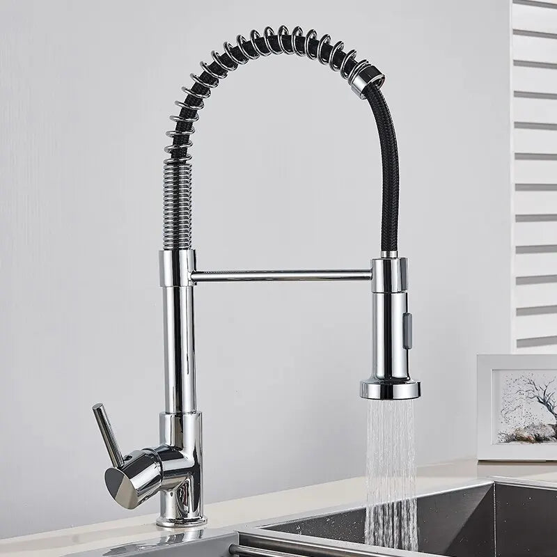 Matte Black Pull Down Kitchen Faucet Chrome Dual Modes Nozzle Hot Cold
Water Mixer Crane Tap Brass Spring Kitchen Sink Faucets