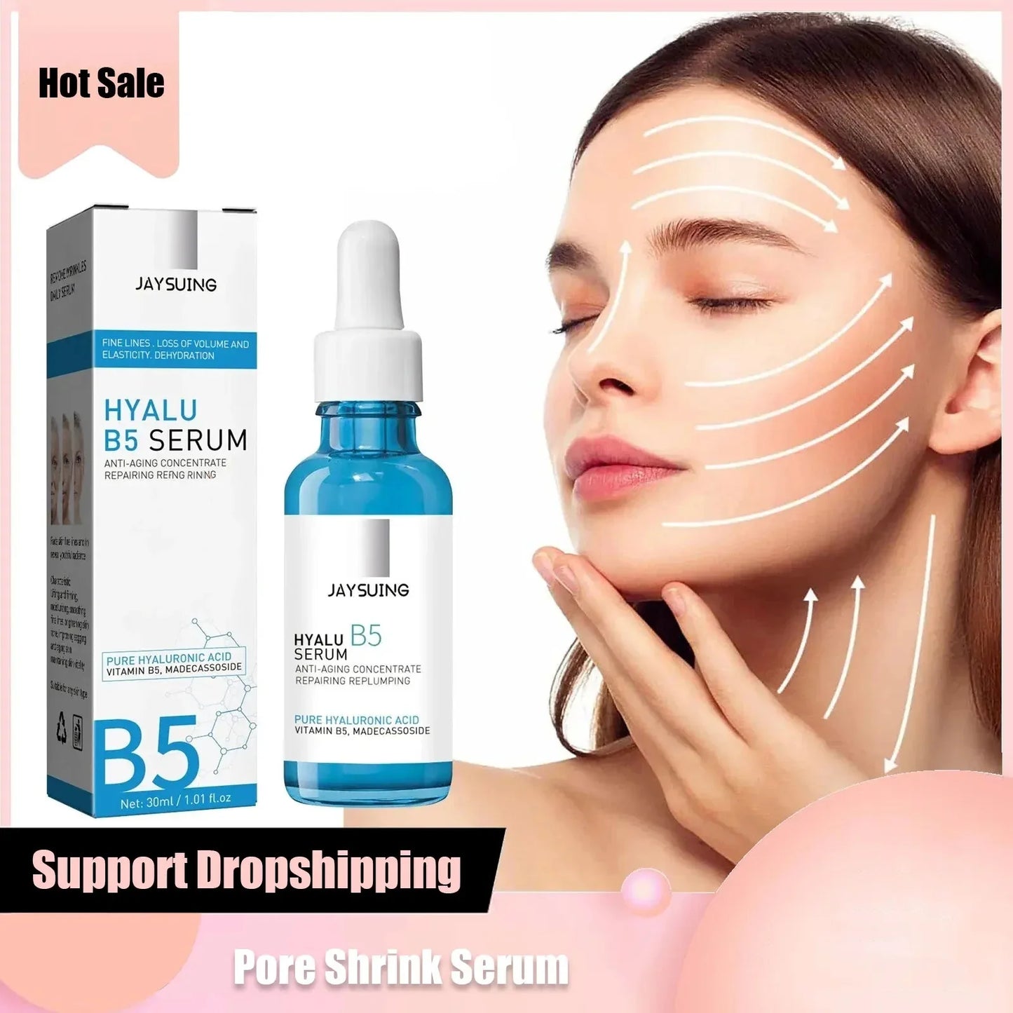 Pure Hyaluronic Acid Face Serum Anti W-rinkle Moisturizing
Pore Shrink Lift Firm Fine Lines Lighten Dark Circle Hyalu B5 Essence