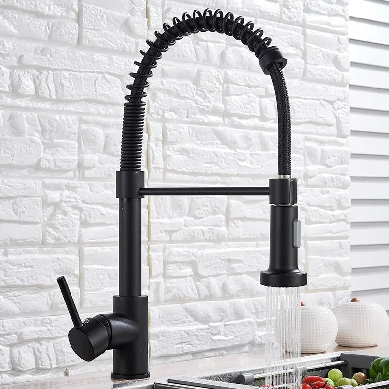 Matte Black Pull Down Kitchen Faucet Chrome Dual Modes Nozzle Hot Cold
Water Mixer Crane Tap Brass Spring Kitchen Sink Faucets