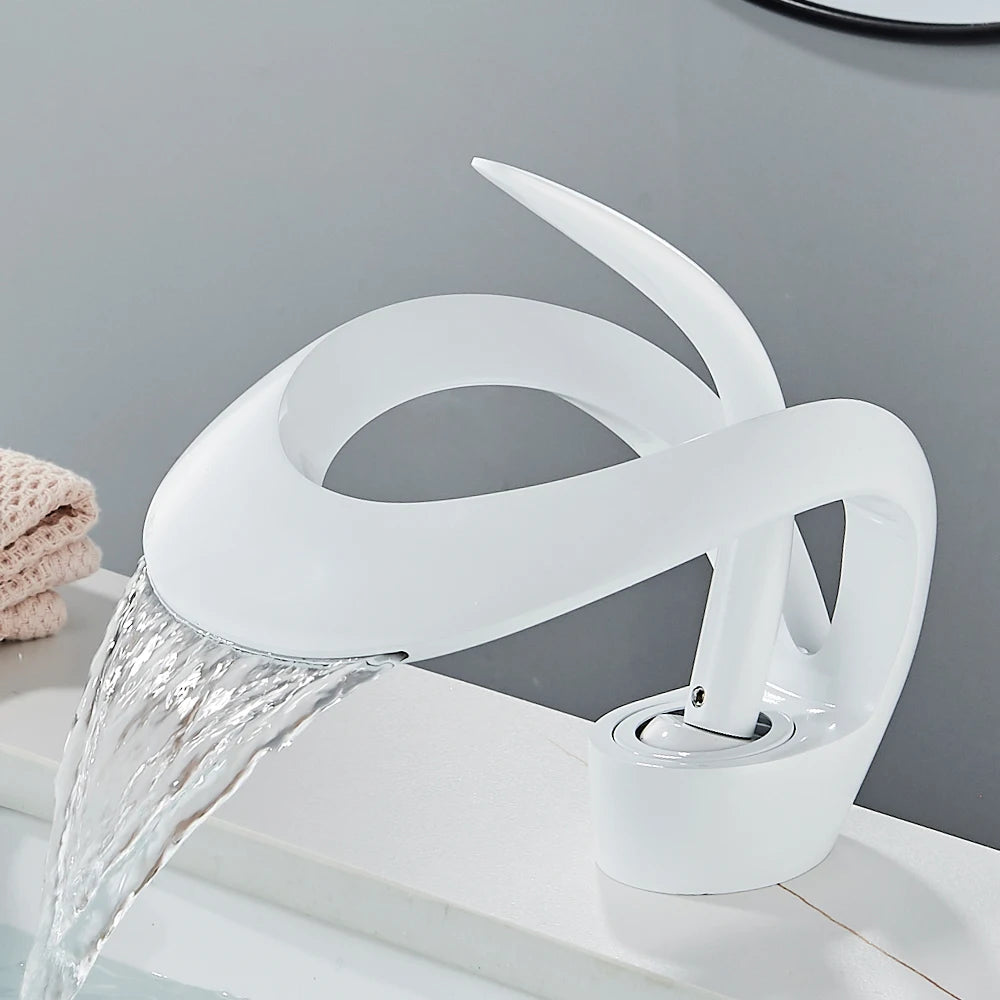 Solid Brass Waterfall Basin Faucet Single Handle Hot Cold Water