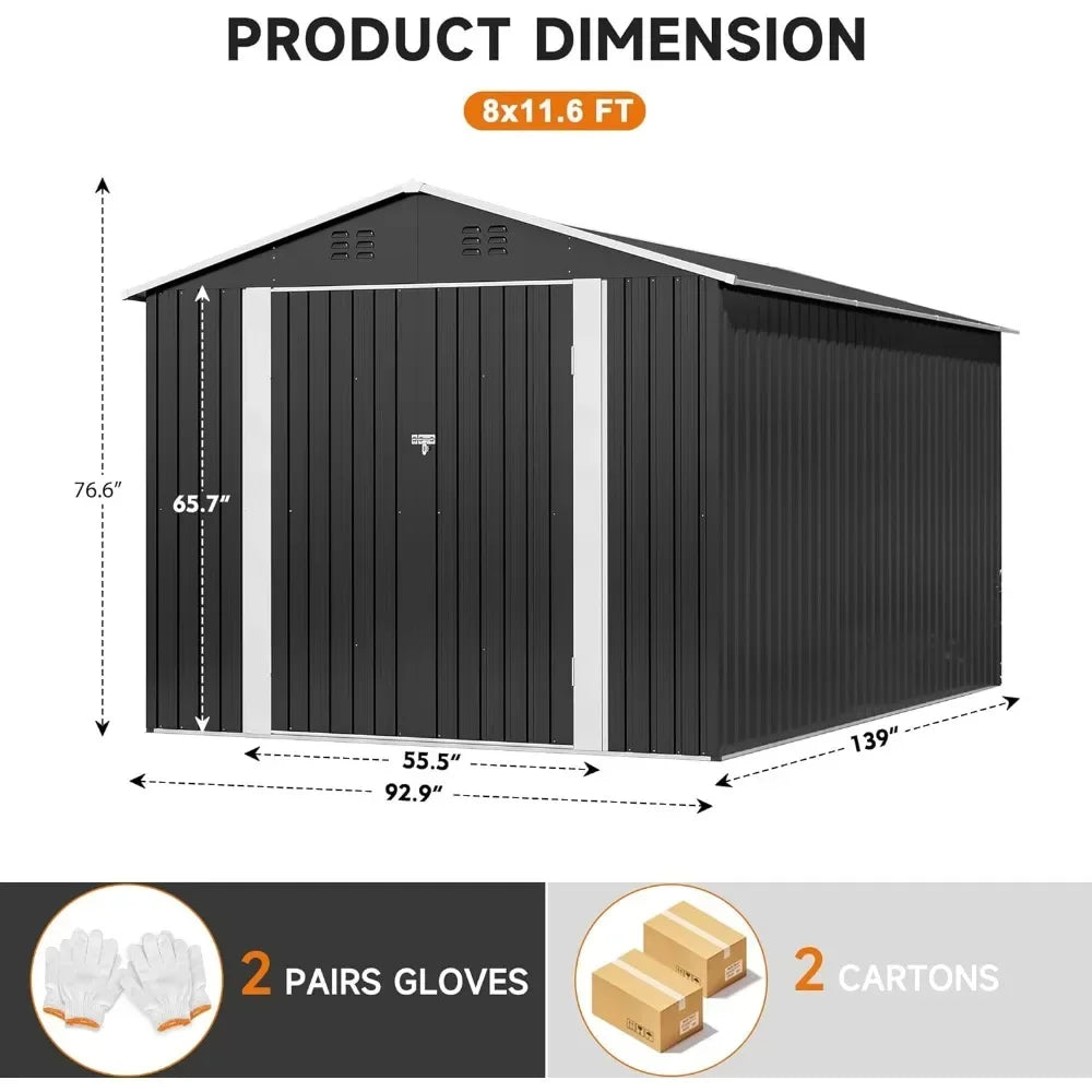 8 x 12 FT Outdoor Storage Shed, Metal Garden Shed with \
Updated Frame Structure, Tool Sheds for Backyard Garden
