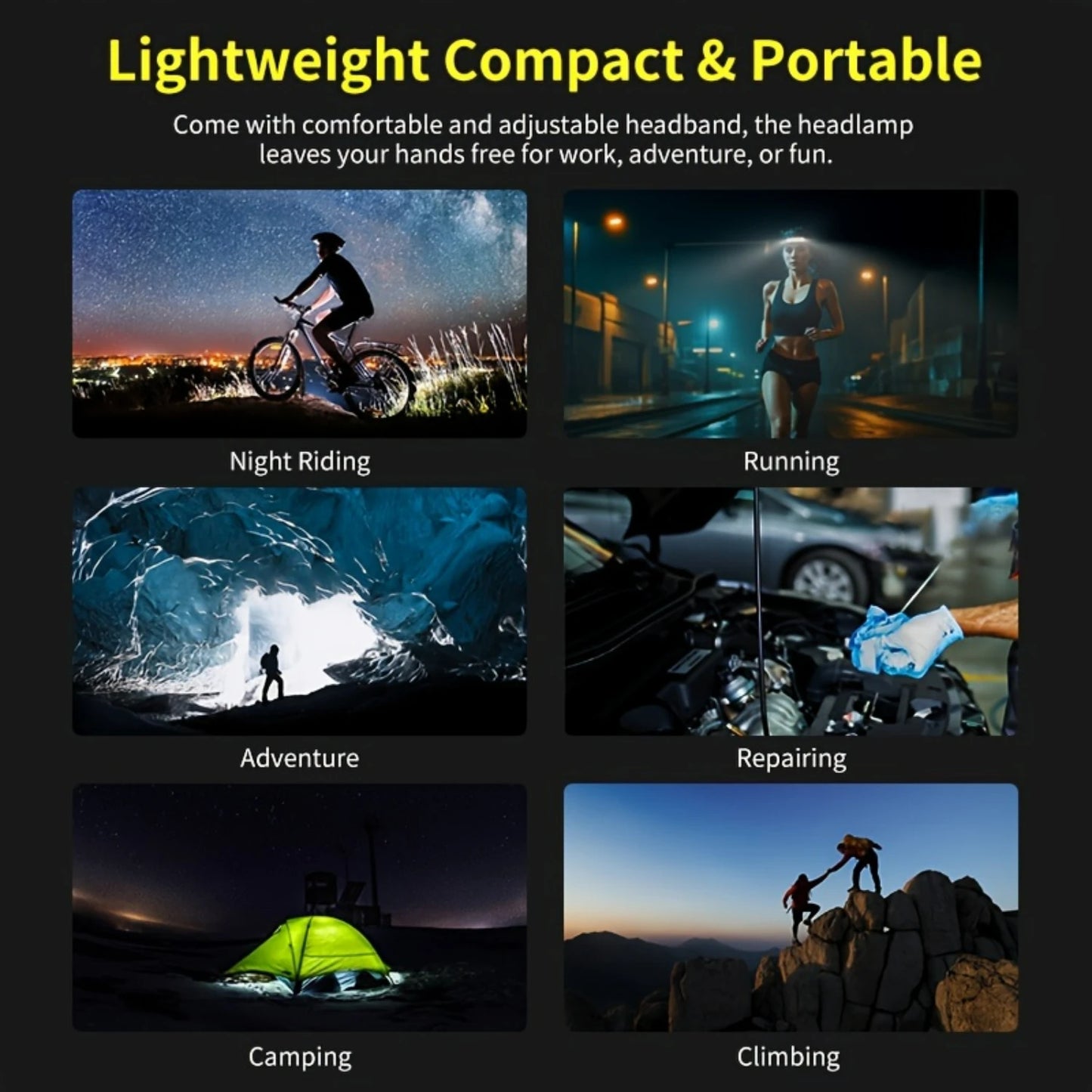 LED Headlamp - Rechargeable and Waterproof with 230°Wide Angle, 3*White Light - 2 Pack for Outdoor Activit