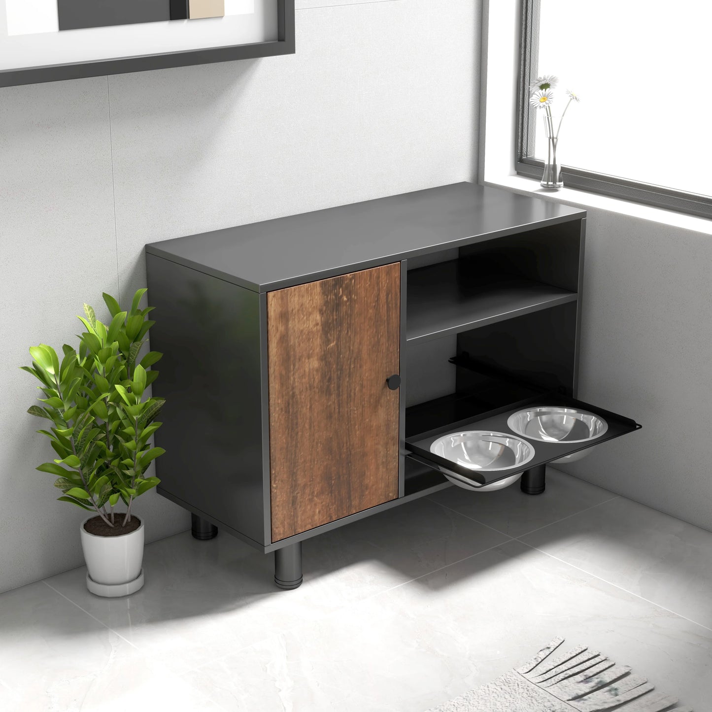 Large Pet Feeding Table Dog Food Storage Cabinet
Stainless Steel Double Pull Out Raised Feeding Watering Bowl Pet Supplies
