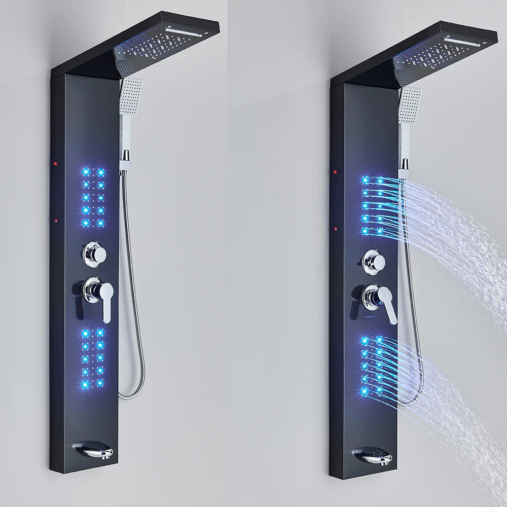 LED Shower Faucet Bathroom SPA Massage Jet Shower Matte Black
Column System Waterfall Rain Shower Panel Bidet Sprayer Tap
