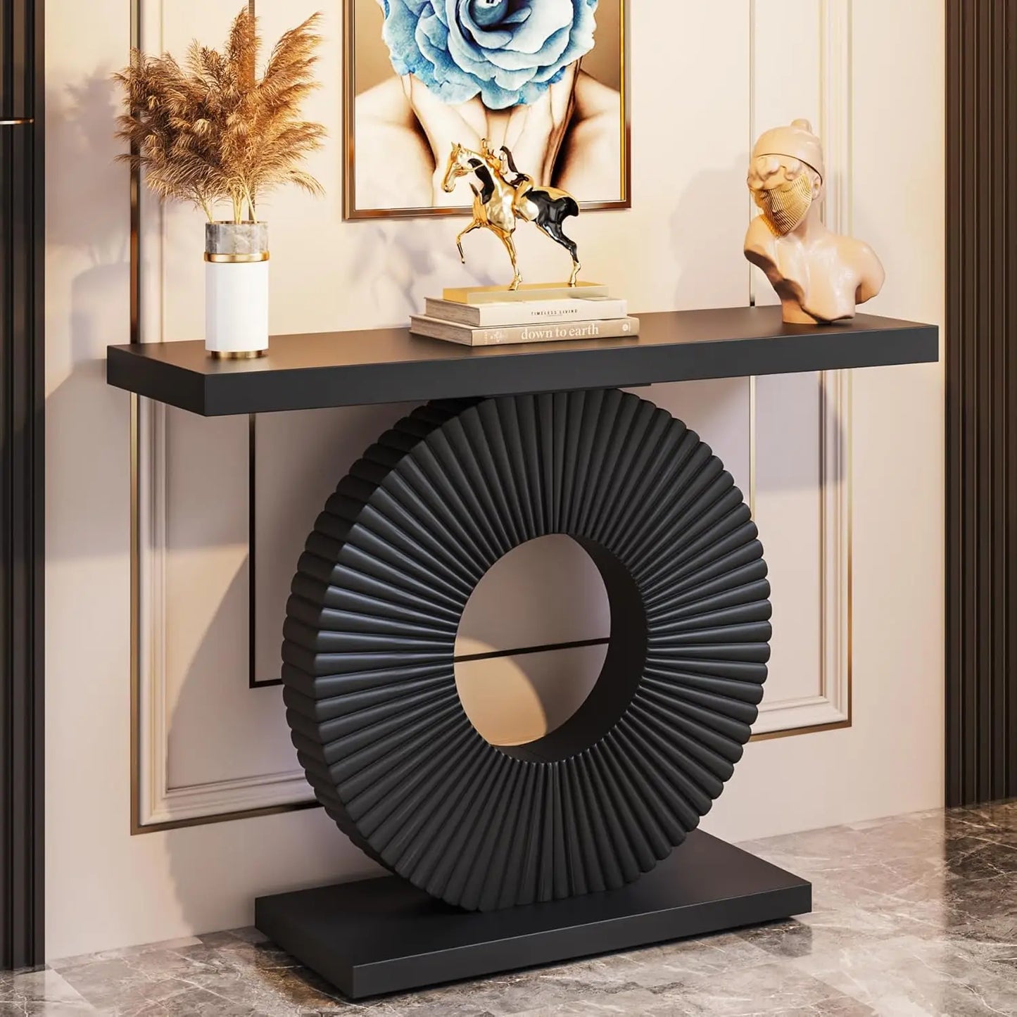 Modern Console Table with Geometric Base
40 inch Wood Entryway Sofa Table Narrow Long, Contemporary Accent Table