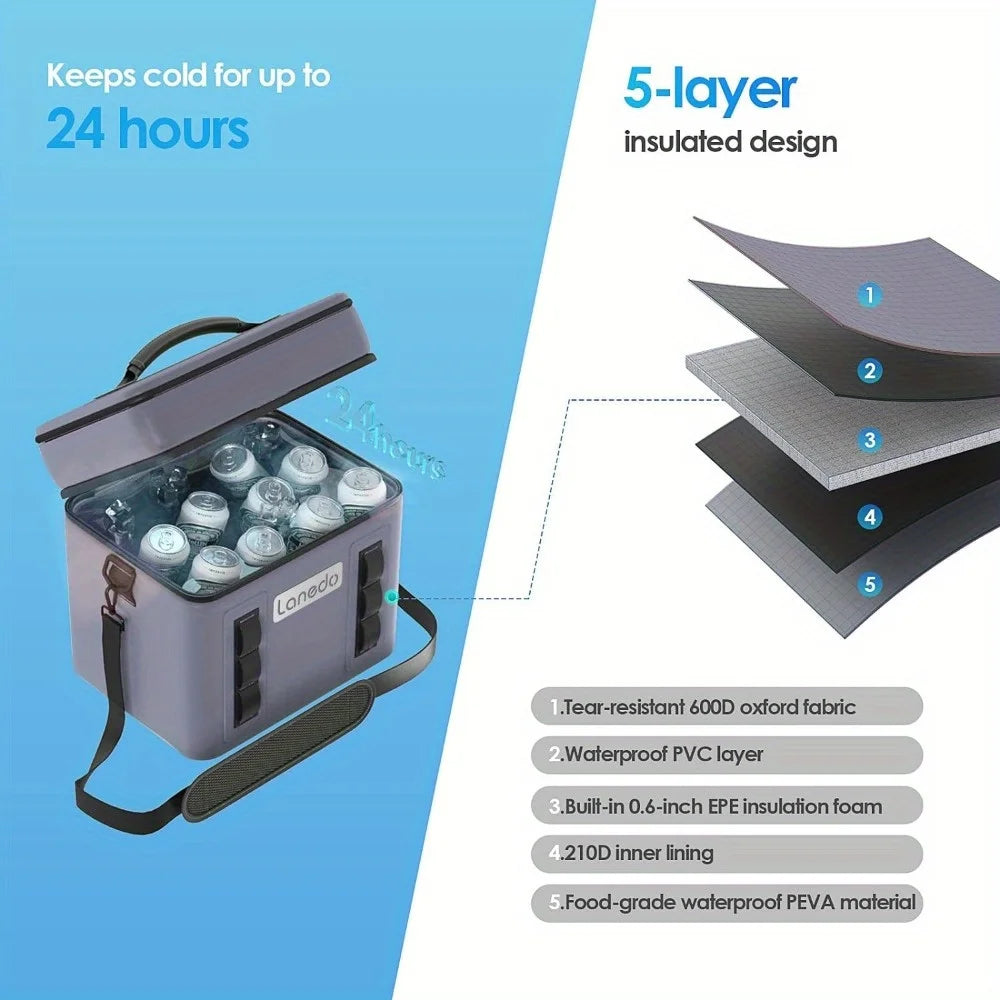 Lunch Soft Cooler 20 Can, Soft Carrying Handle
Insulated Bag Portable Ice Chest Box(Gray)