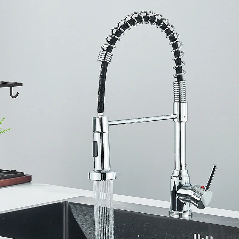 Chrome Spring Pull Down Kitchen Faucets
Stream Spray Head Hot Cold Water Tap Stainless Steel