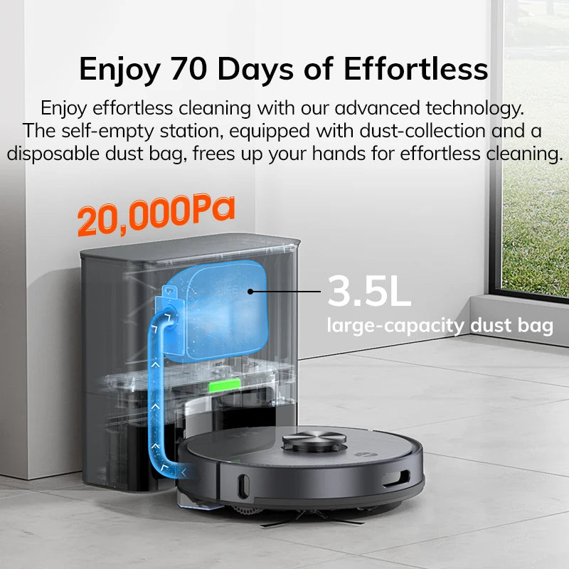 Robot Vacuum Cleaner,5000 Pa,Auto Empty Dock
60 Days Hands off Cleaning Vacuum And Mopping Wet / Dry Sweeping