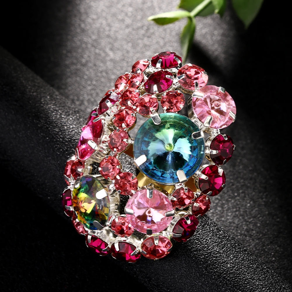 Colorful Crystal Round Rings