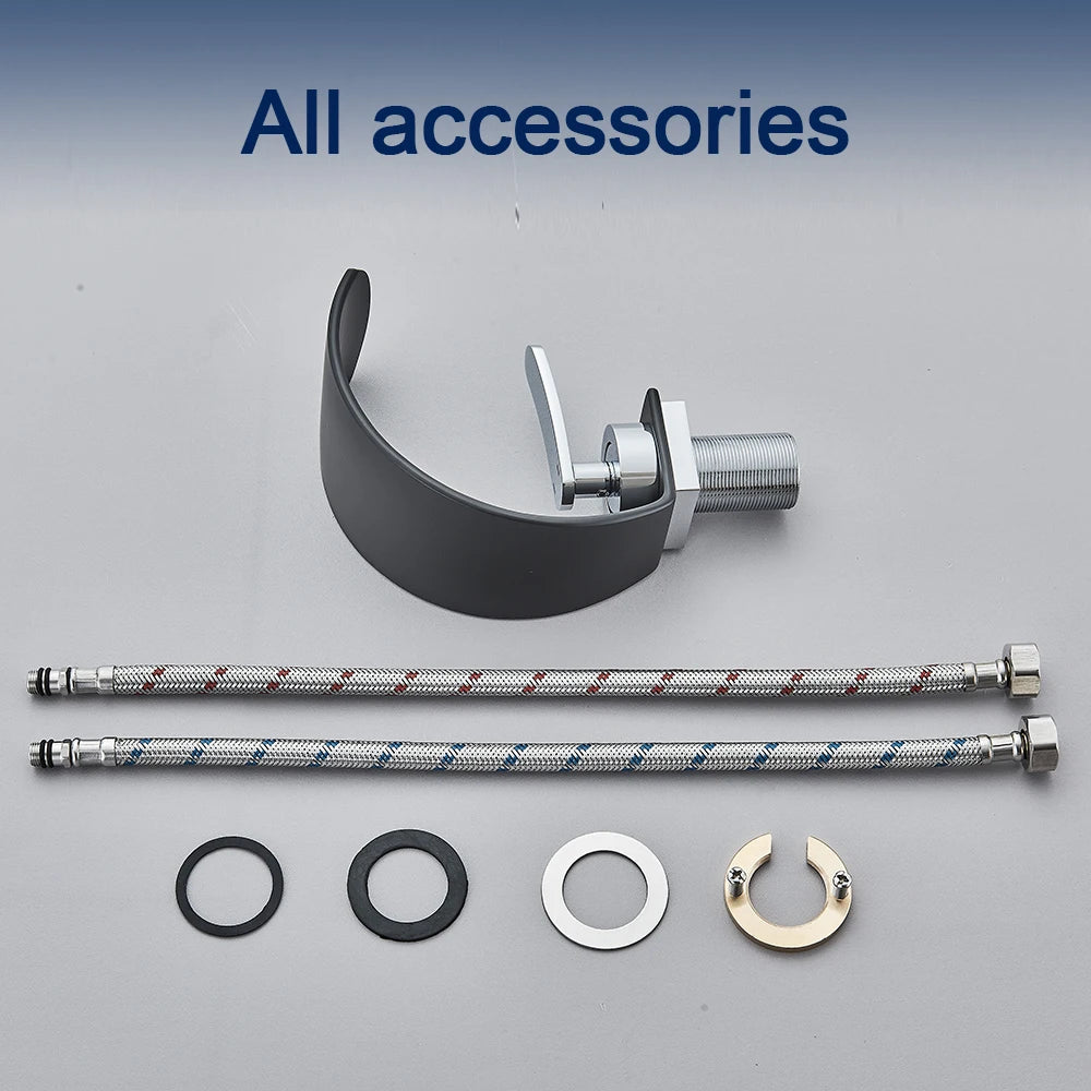 Curve Single Handle Black Bathroom Sink Faucet Hot Cold Mixer Water Tap Waterfall Vanity Vessel Sink Faucet