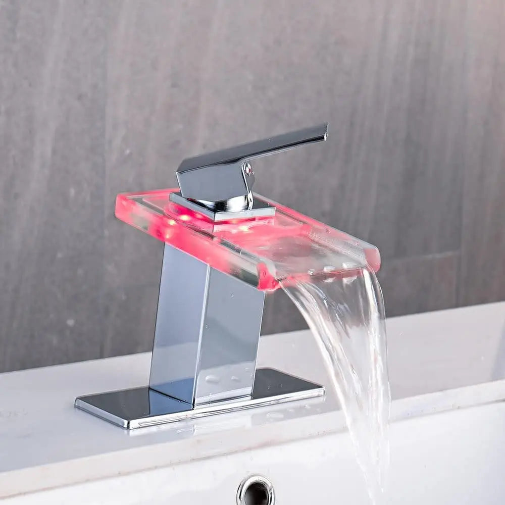 Bathroom Sink Faucet, Chrome Waterfall Single Hole Handle Vanity Faucets For Sinks