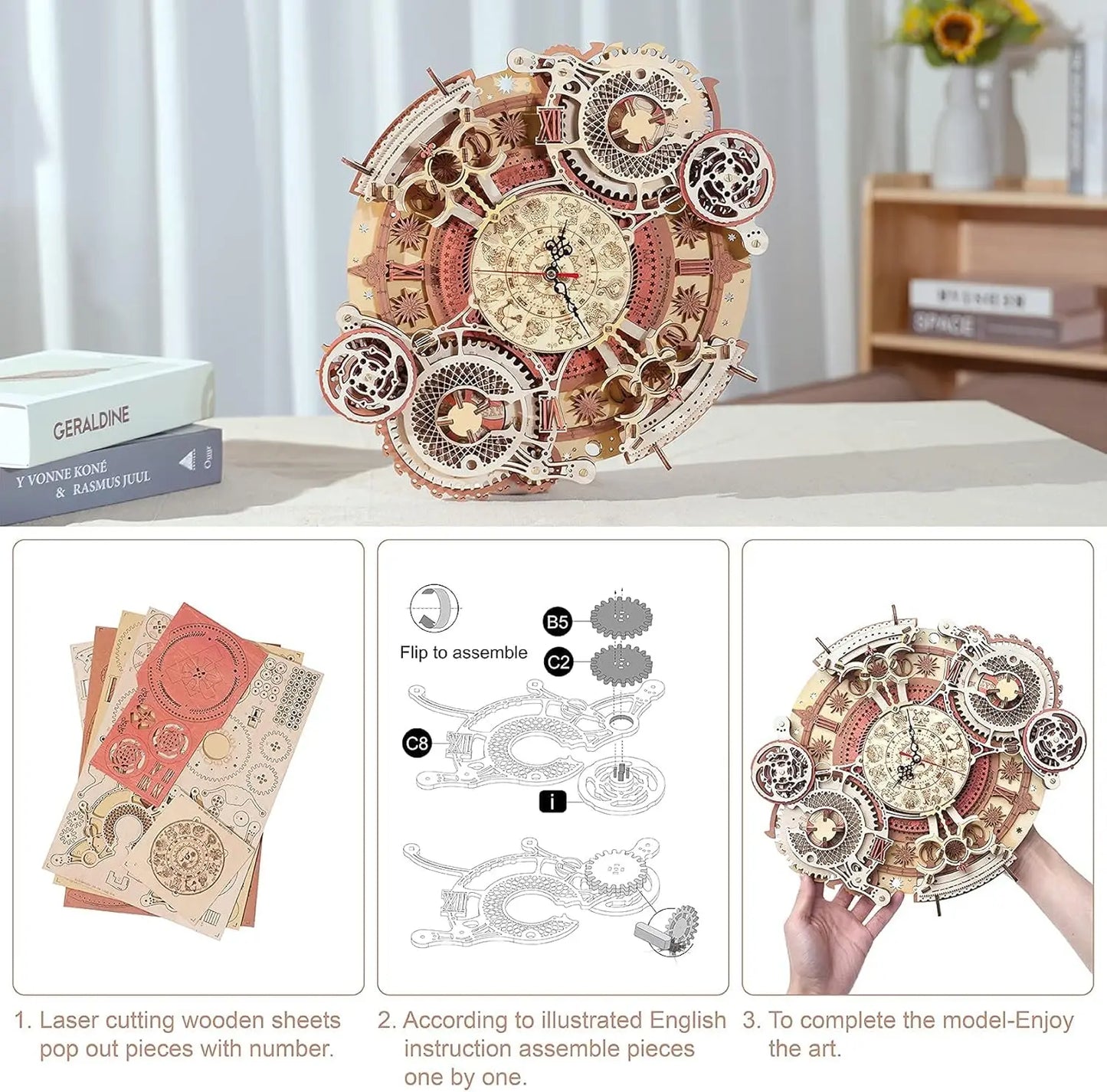 Wall Clock 3D Wooden Puzzle Wooden Set Mechanical Building Kits