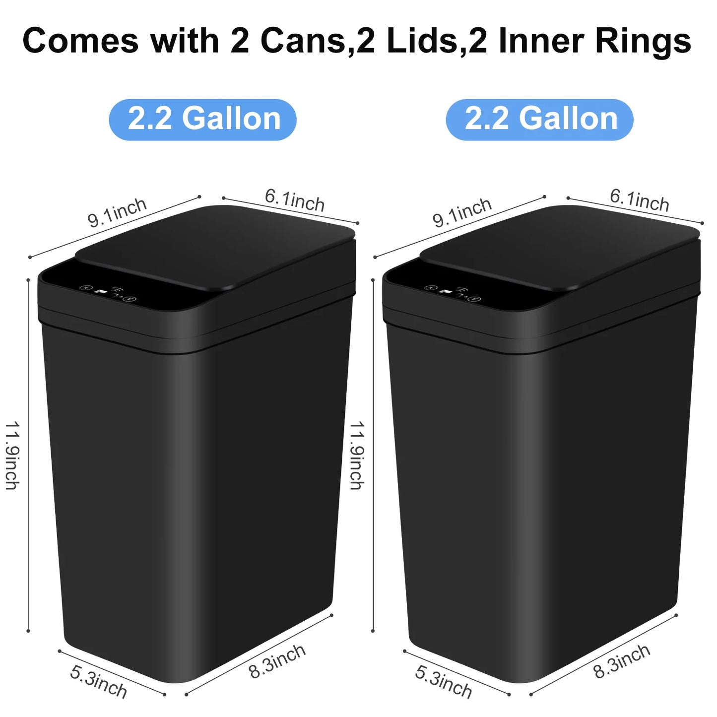2 Pack 12L Bathroom Automatic Trash Can Touchless Motion Sensor
Slim Garbage Can Lid for Bedroom Living room Office Black