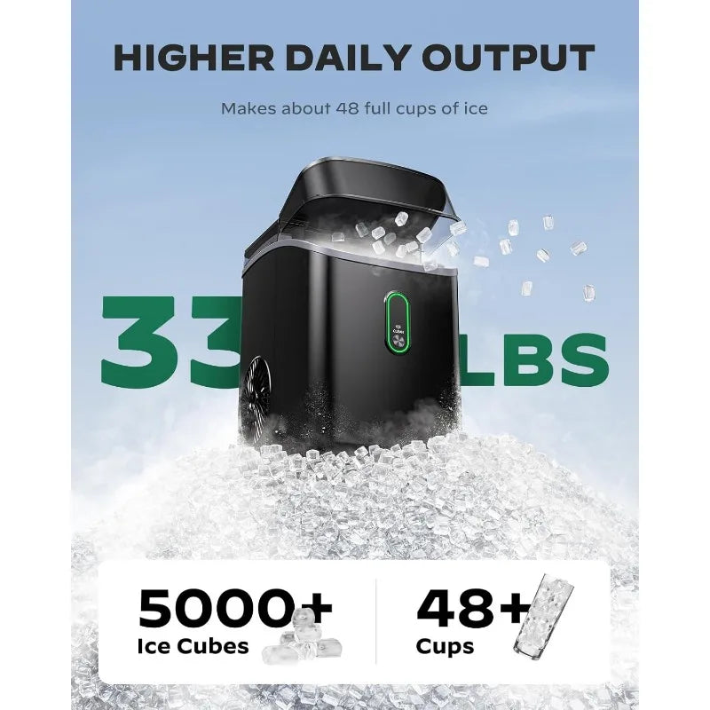 Ice Maker Countertop, Pebble Ice MakerOne-Click Operation with Self-Cleaning