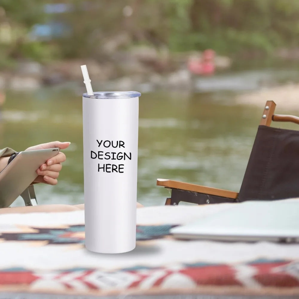 Custom Text Photo Tumbler with Lid and Straw