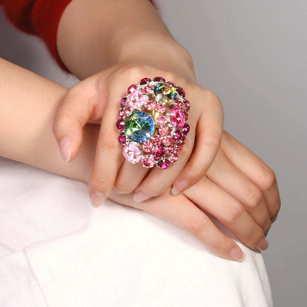 Colorful Crystal Round Rings