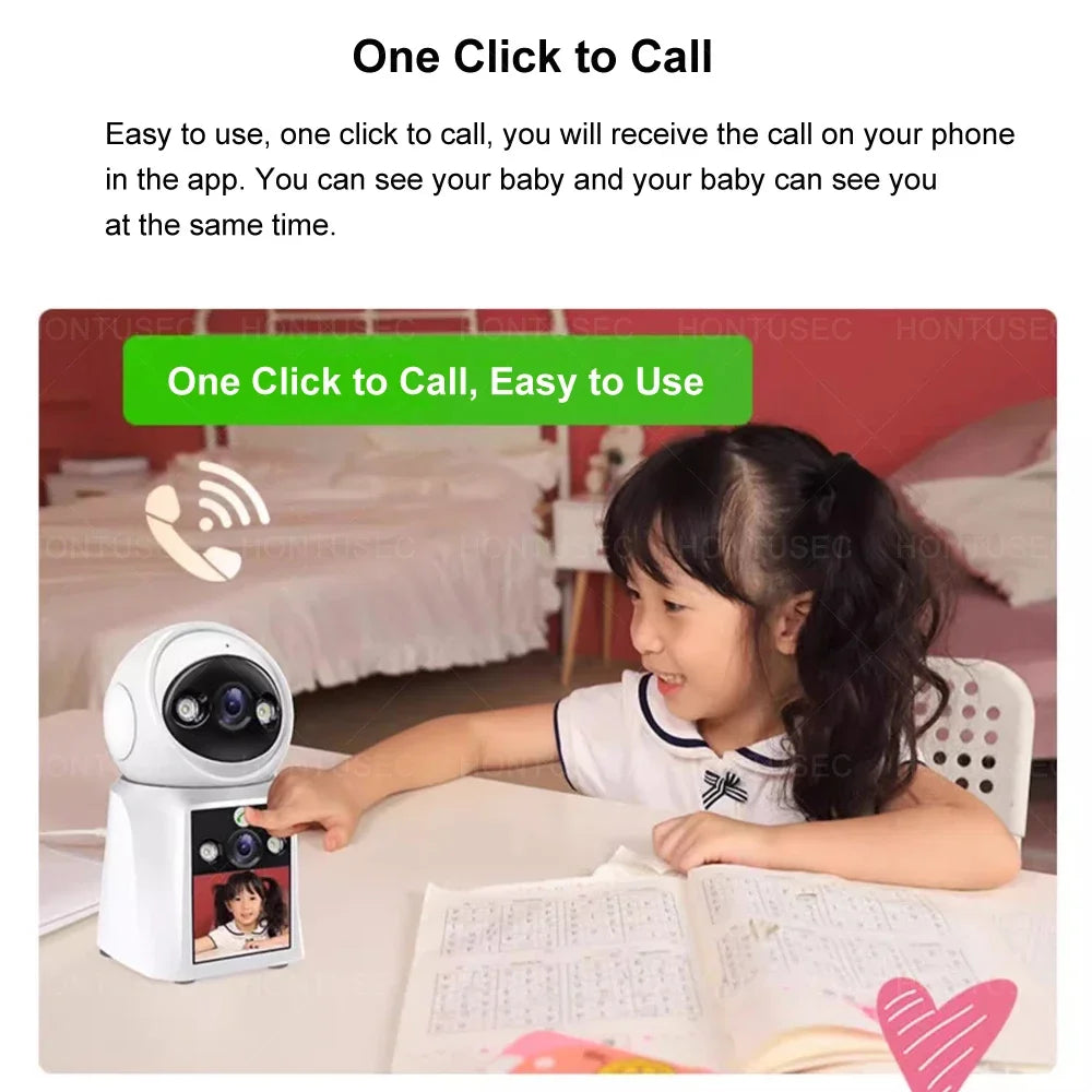 4K 8MP Dual Lens Dual Screen Video Call Camera Auto Tracking Two Way Audio Color Night Vision 4MP Baby Monitor