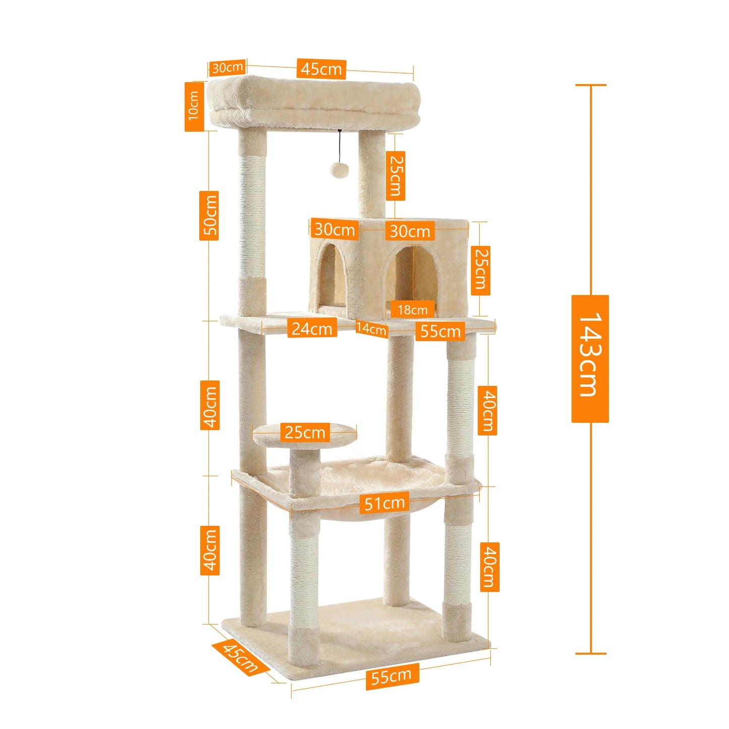 Cat Tree for Indoor Cats 5-Level Cat Tower for Large Cats
with Large Hammock Sisal Covered Scratching Posts Cozy Condo Top Perch