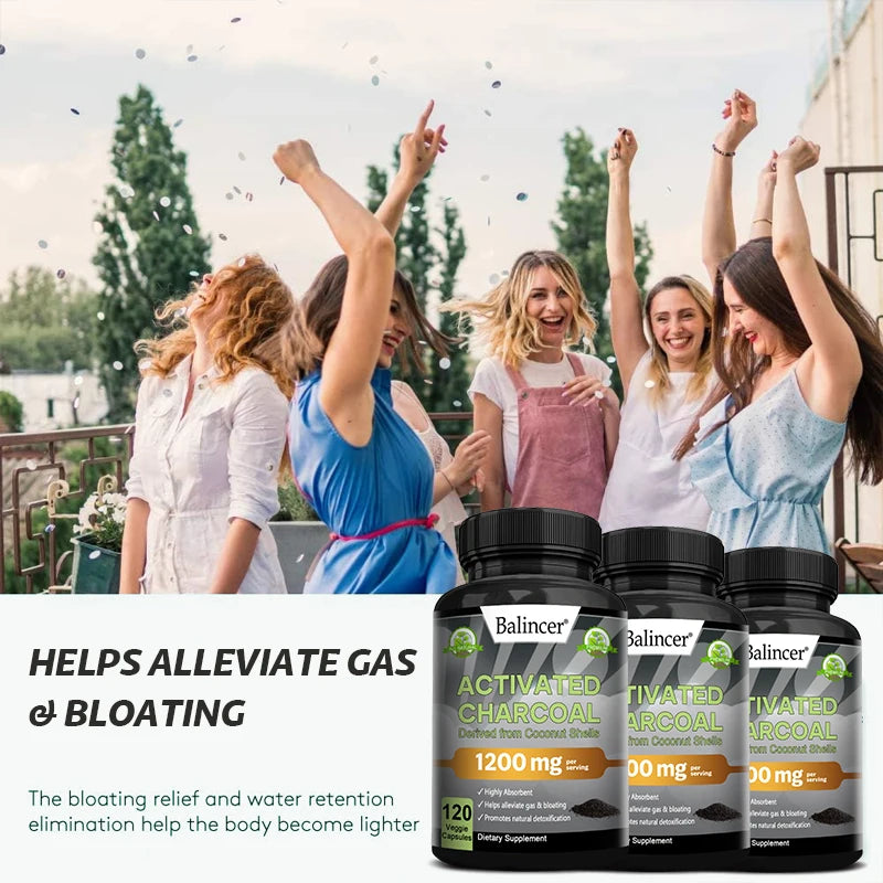 Activated Charcoal Capsules 1,200 Mg -
Organic Coconut Shell, Helps Relieve Gas & Bloating, Detox & Bowel, Digestive Supplement