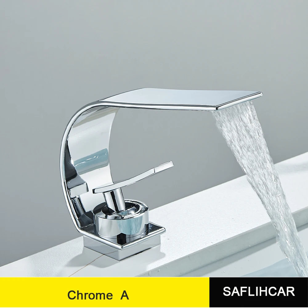 Curve Single Handle Black Bathroom Sink Faucet Hot Cold Mixer Water Tap Waterfall Vanity Vessel Sink Faucet