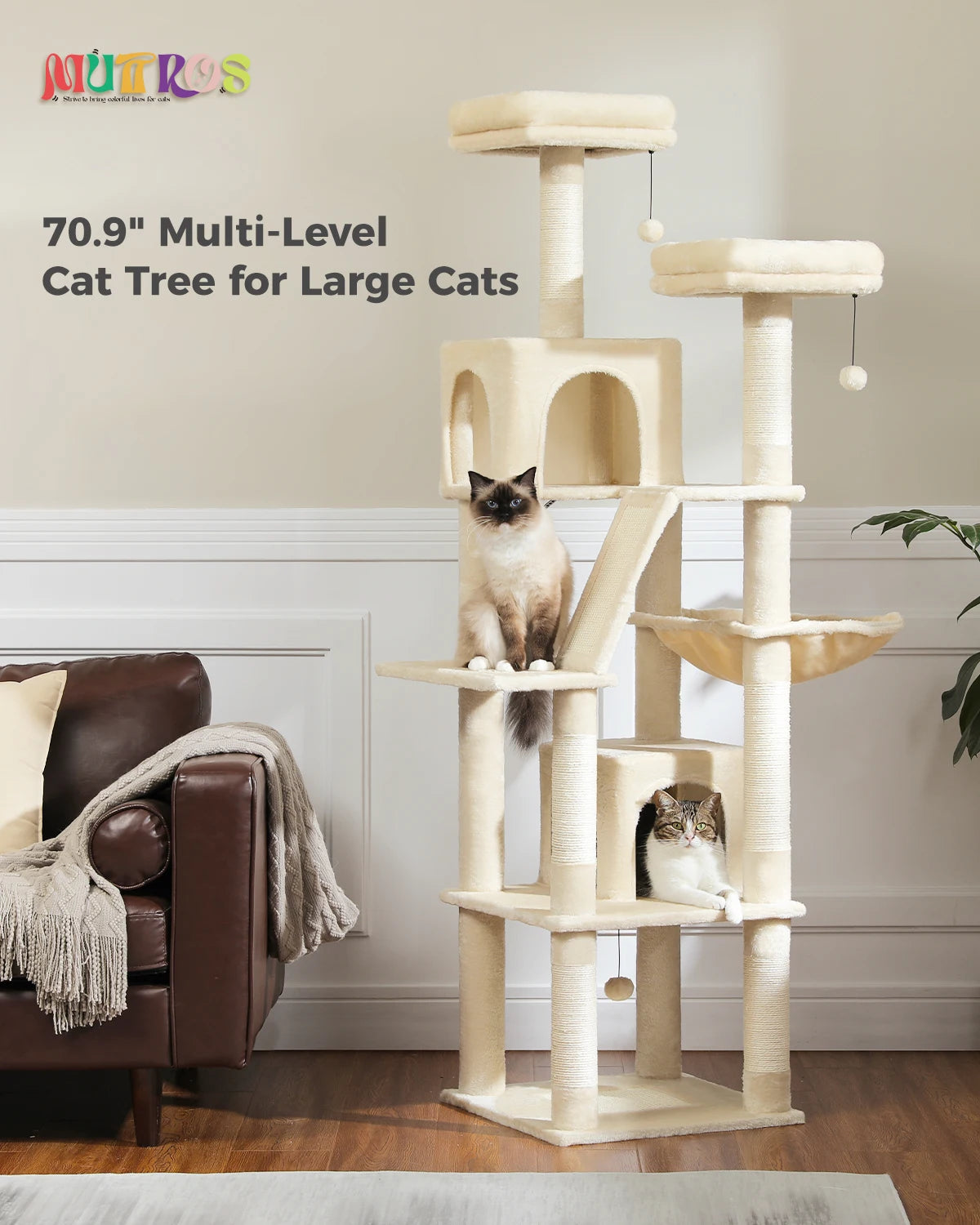 Large Cat Tree Tall Cat Tower for Indoor Cats
Multi-Level Plush Cat Condo with Scratching Posts Scratching Boards Perches Caves