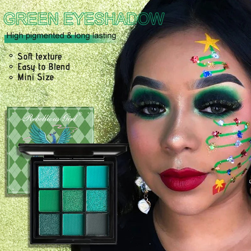 Green Peacock Eyeshadow Palette, Pearly Glitter