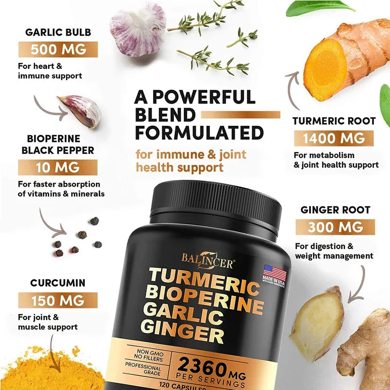 Turmeric Extract - helps fast absorption of vitamins and
anti-inflammatory, joint muscle, immune system health