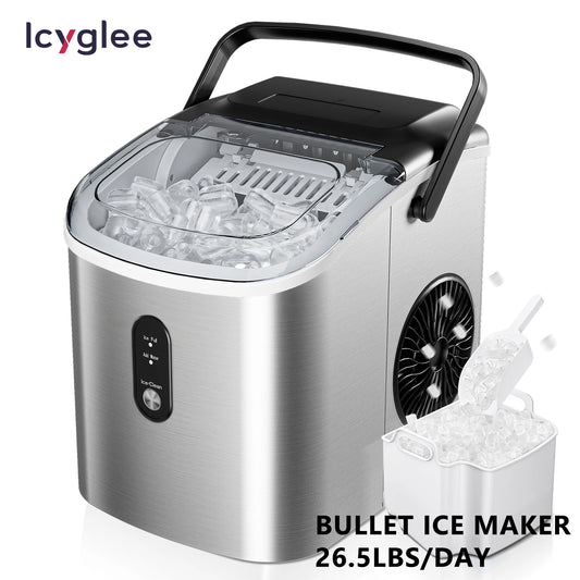 Portable Ice Maker Machine 26.5lbs/Day 9 Cubes in 6 Mins with Auto-Cleaning Basket and Scoop