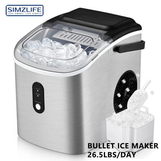 Countertop Ice Maker Machine with Handle, 26 lbs/24H, 9 Cubes in 6 Mins, Auto-Cleaning Portable Ice Maker,Silver