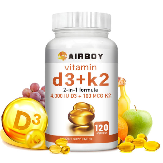 Vitamin D3 + K2 - Help Regulate Calcium Metabolism Promote
 Bone Teeth and Skin Health Support Immunity - 120 Capsules