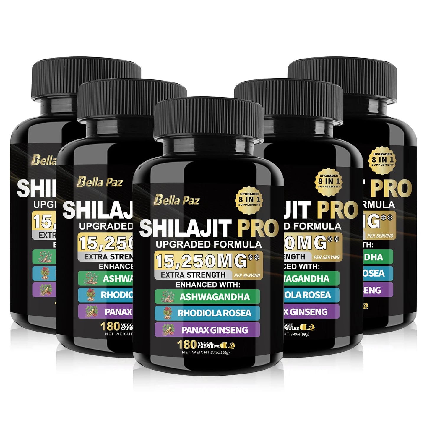 Shilajit Nature's Synergy 8-in-1 Formula: Shilajit, Ashwagandha, Rhodiola & More in One Capsule for Holistic Wellness