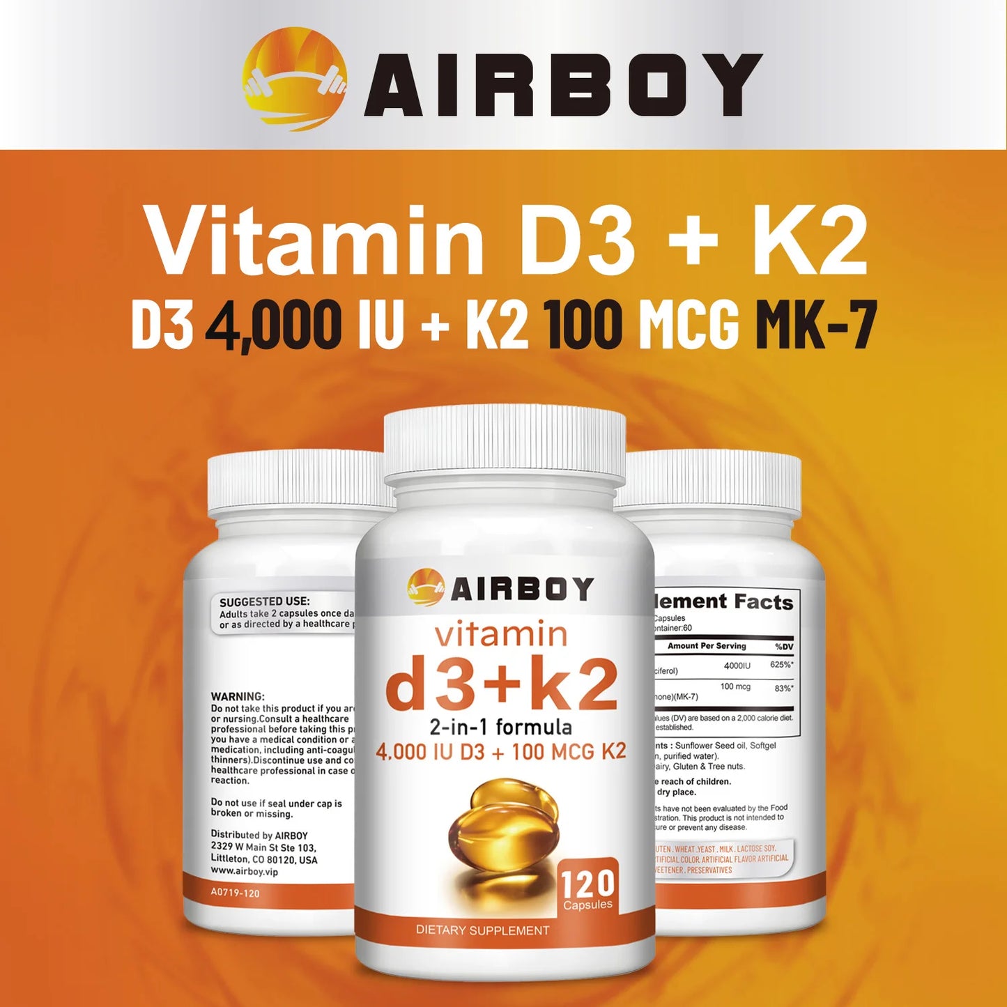 Vitamin D3 + K2 - Help Regulate Calcium Metabolism Promote
 Bone Teeth and Skin Health Support Immunity - 120 Capsules